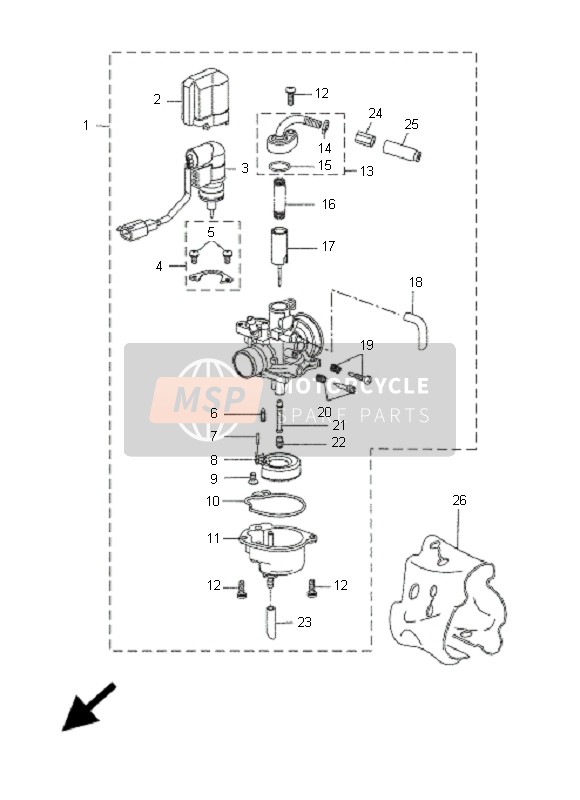 Yamaha CW50N BWS 2005 Carburador para un 2005 Yamaha CW50N BWS